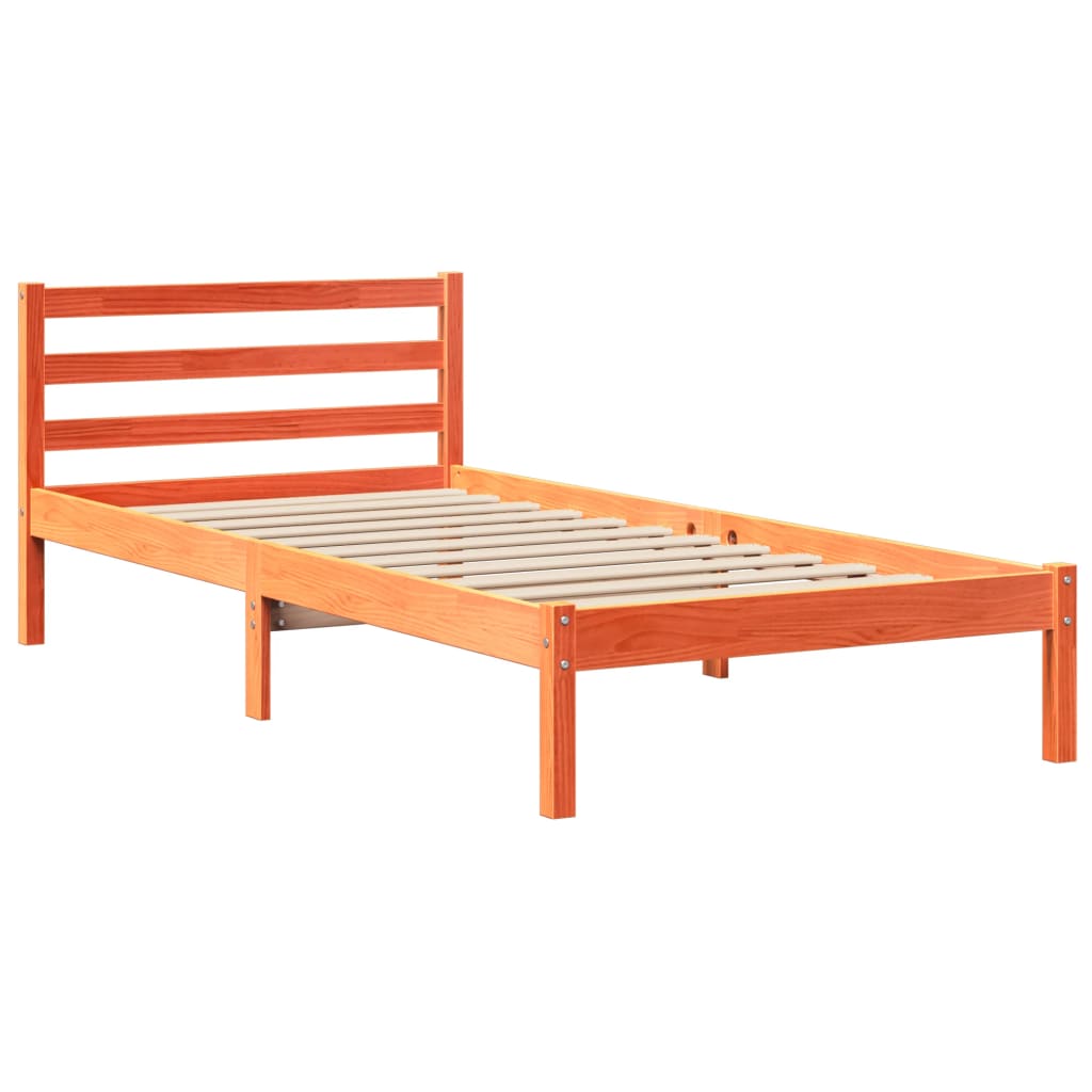 Cama sem colchão 75x190 cm madeira de pinho maciça castanho-mel