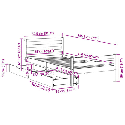 Cama sem colchão 75x190 cm madeira de pinho maciça