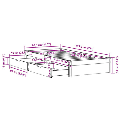 Cama sem colchão 75x190 cm madeira de pinho maciça branco