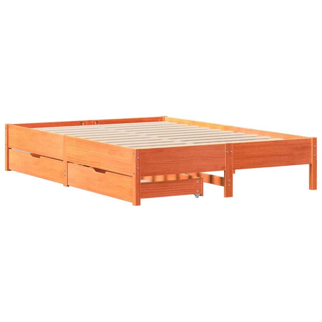 Cama sem colchão 135x190 cm madeira pinho maciça castanho-mel