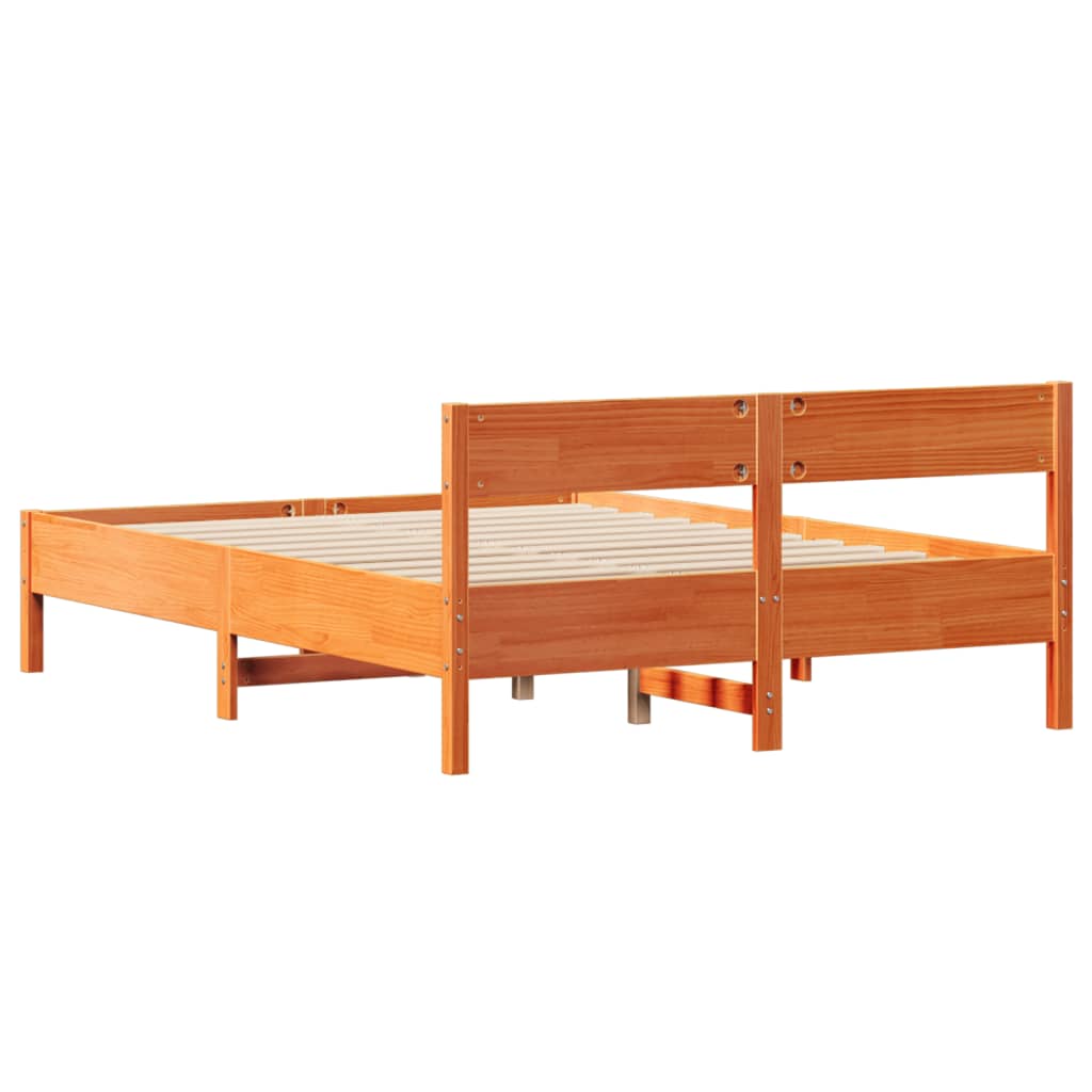 Cama sem colchão 150x200 cm madeira pinho maciça castanho-mel