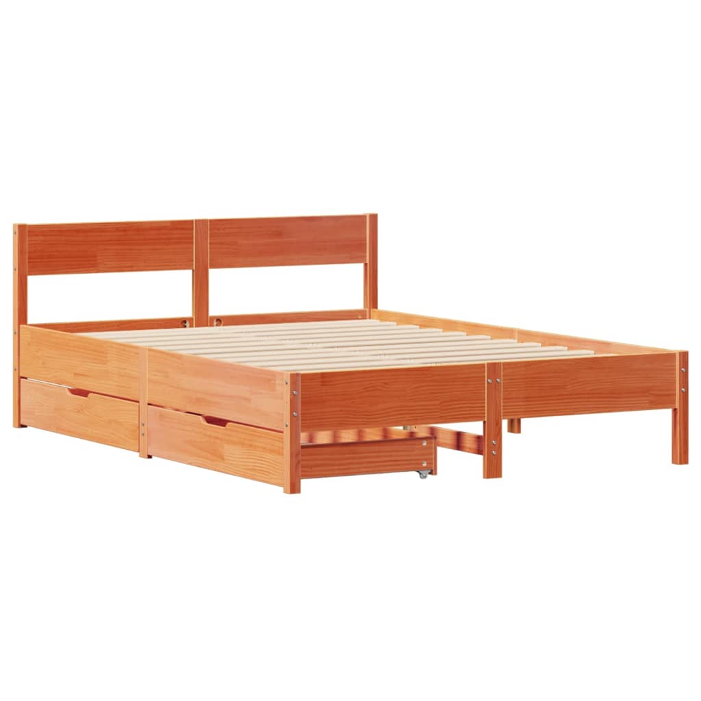 Cama sem colchão 140x190 cm pinho maciço castanho-mel