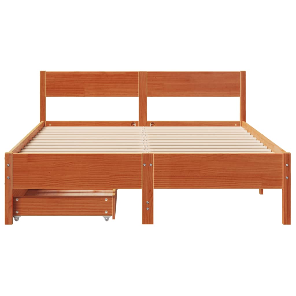 Cama sem colchão 140x190 cm pinho maciço castanho-mel