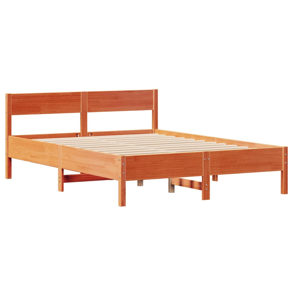 Cama sem colchão 140x190 cm pinho maciço castanho-mel