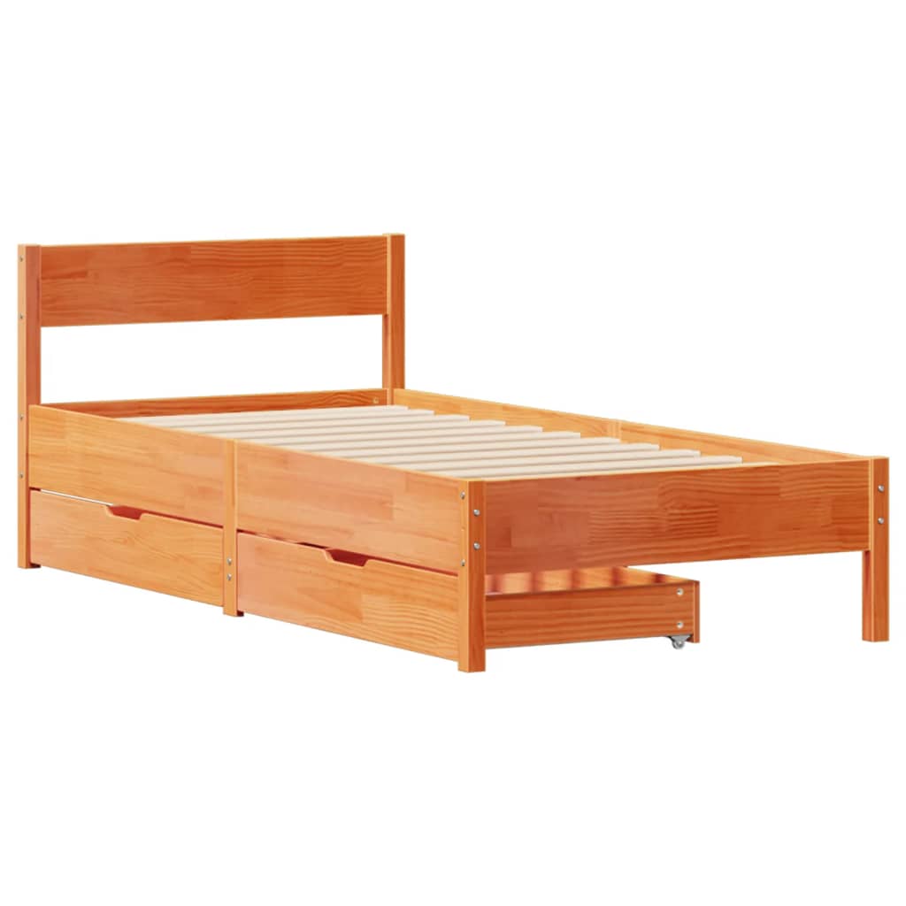 Cama sem colchão 90x190 cm madeira de pinho maciça castanho-mel