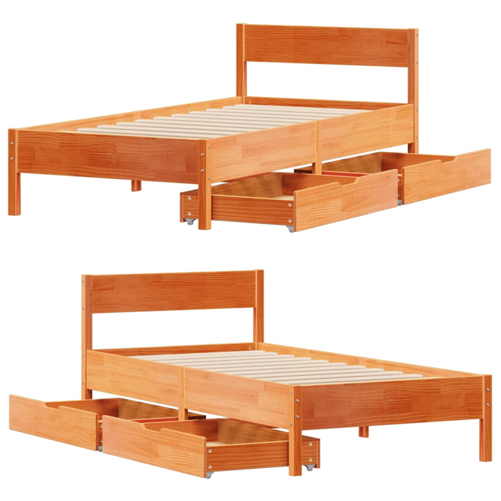 Cama sem colchão 90x190 cm madeira de pinho maciça castanho-mel