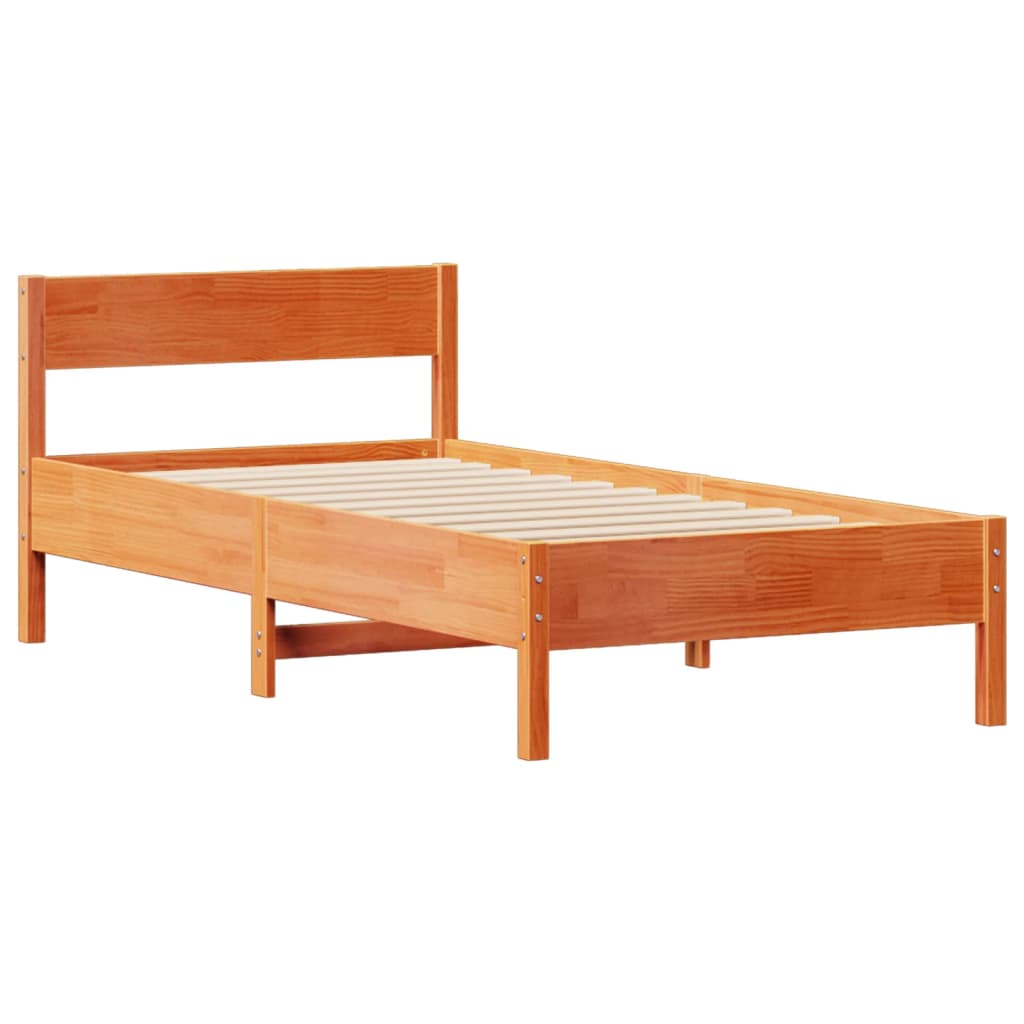 Cama sem colchão 75x190 cm madeira de pinho maciça castanho-mel