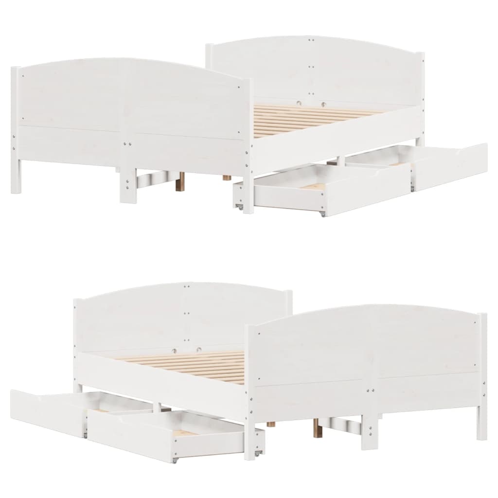 Cama sem colchão 135x190 cm madeira de pinho maciça branco