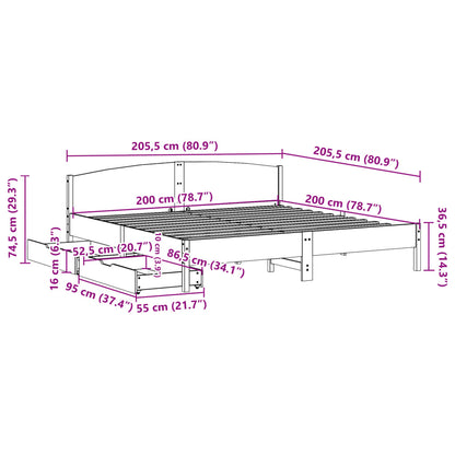 Cama sem colchão 200x200 cm madeira de pinho maciça branco