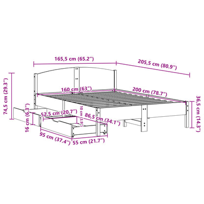 Cama sem colchão 160x200 cm madeira de pinho maciça branco