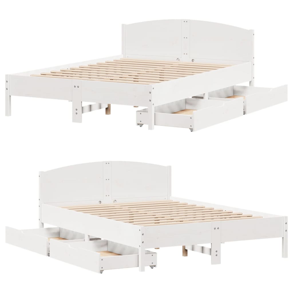 Cama sem colchão 140x190 cm madeira de pinho maciça branco