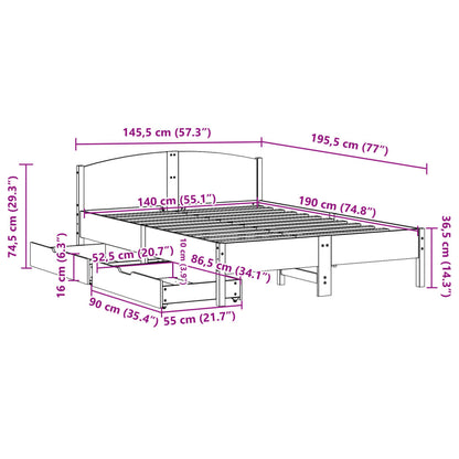 Cama sem colchão 140x190 cm madeira de pinho maciça branco