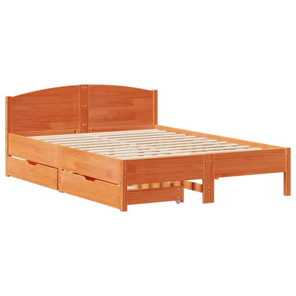 Cama sem colchão 135x190 cm madeira pinho maciça castanho-mel