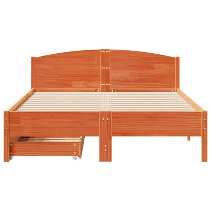 Cama sem colchão 135x190 cm madeira pinho maciça castanho-mel