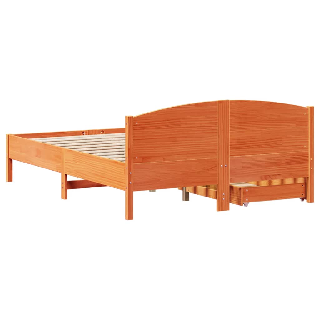 Cama sem colchão 135x190 cm madeira pinho maciça castanho-mel