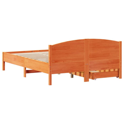 Cama sem colchão 135x190 cm madeira pinho maciça castanho-mel