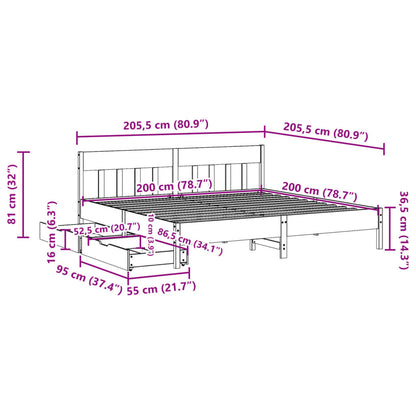 Cama sem colchão 200x200 cm madeira de pinho maciça branco