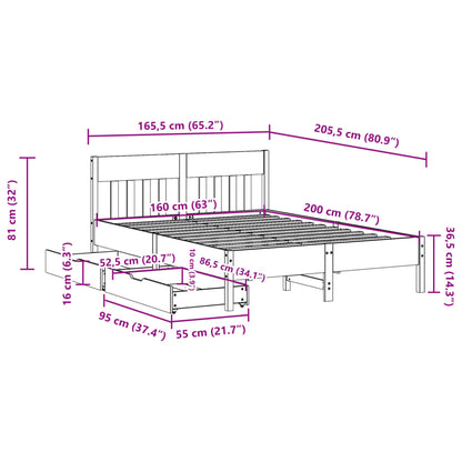 Cama sem colchão 160x200 cm madeira de pinho maciça branco