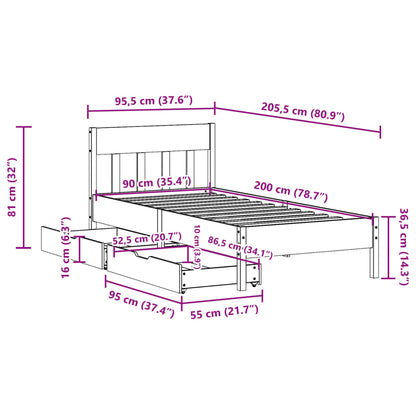 Cama sem colchão 90x200 cm madeira de pinho maciça branco