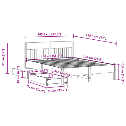 Cama sem colchão 140x190 cm madeira de pinho maciça