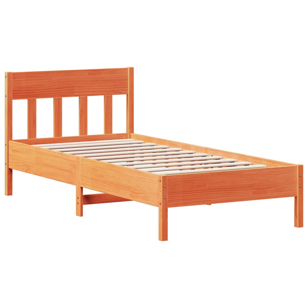 Cama sem colchão 75x190 cm madeira de pinho maciça castanho-mel