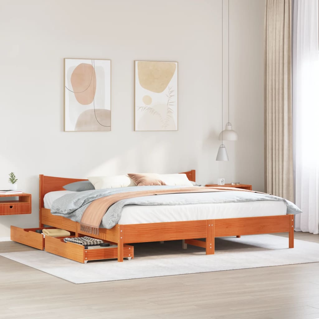 Estrutura de cama c/ gavetas 180x200 cm pinho castanho cera