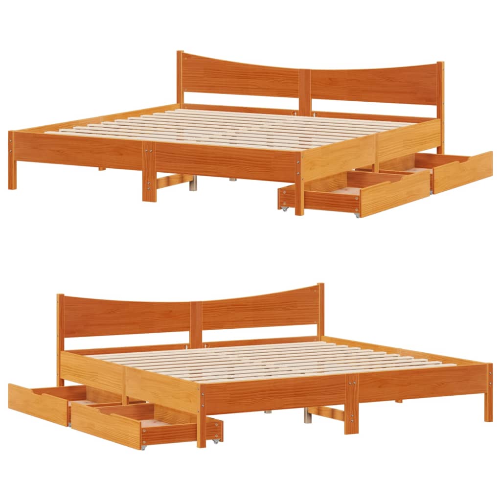 Estrutura de cama c/ gavetas 180x200 cm pinho castanho cera