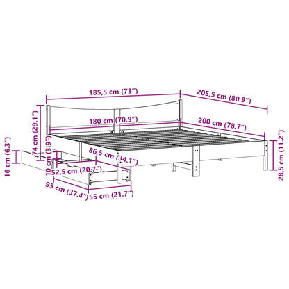 Estrutura de cama c/ gavetas 180x200 cm pinho castanho cera