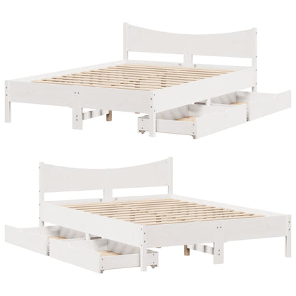 Estrutura de cama com gavetas 160x200 cm pinho maciço branco