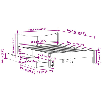 Estrutura de cama com gavetas 160x200 cm pinho maciço branco