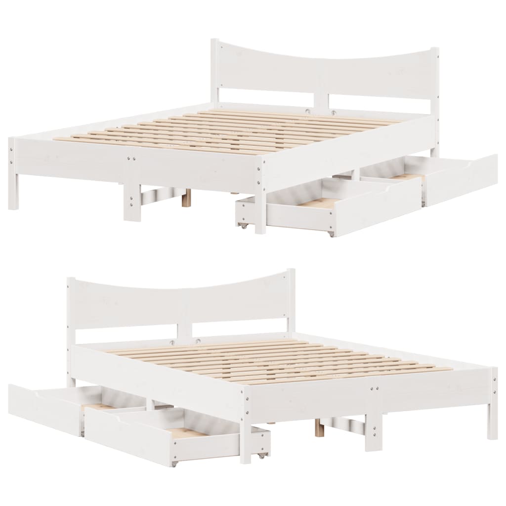 Estrutura de cama c/ gavetas 150x200 cm pinho maciço branco