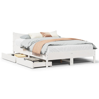 Estrutura de cama c/ gavetas 150x200 cm pinho maciço branco