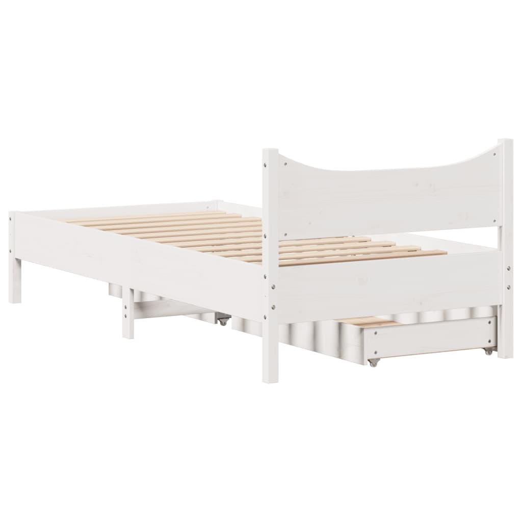 Estrutura de cama c/ gavetas 90x200 cm pinho maciço branco