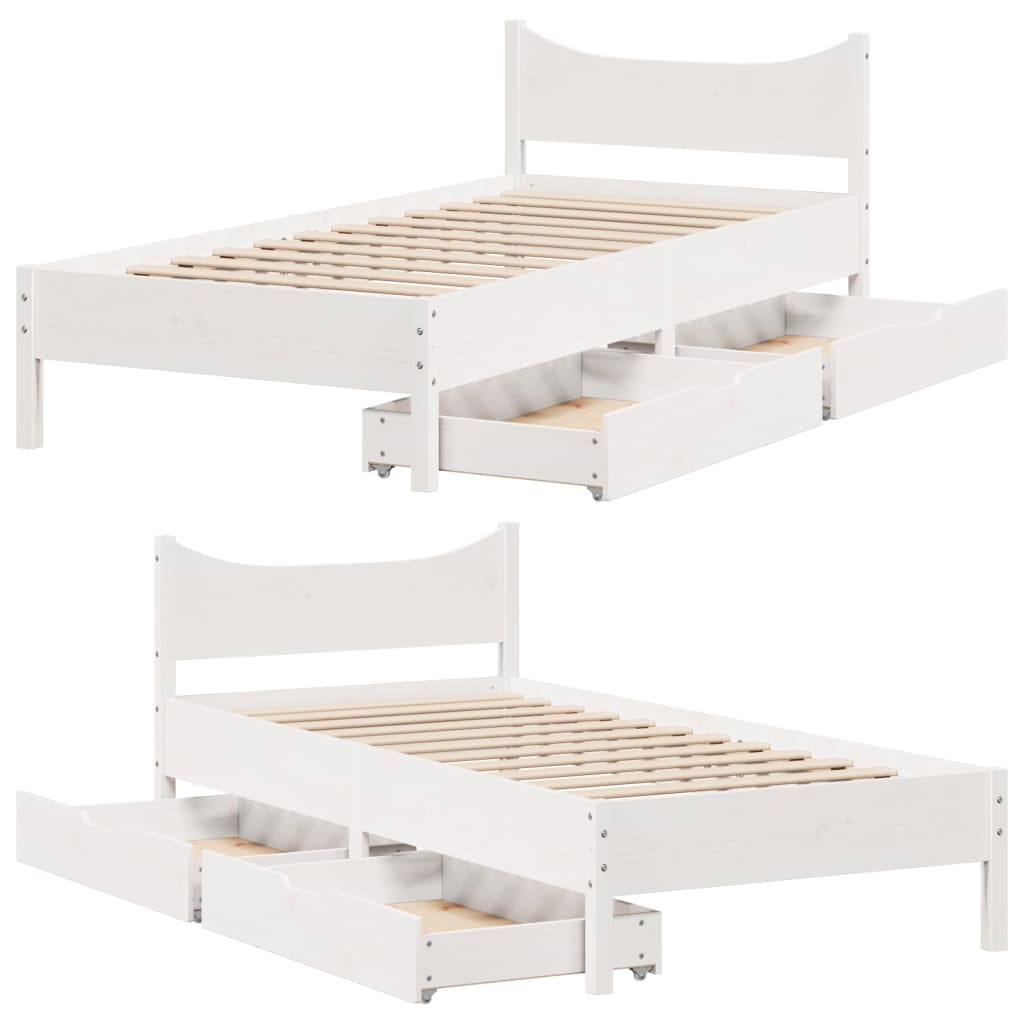 Estrutura de cama c/ gavetas 90x200 cm pinho maciço branco