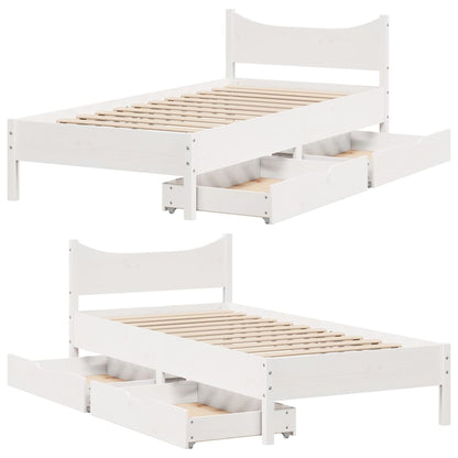 Estrutura de cama c/ gavetas 90x200 cm pinho maciço branco