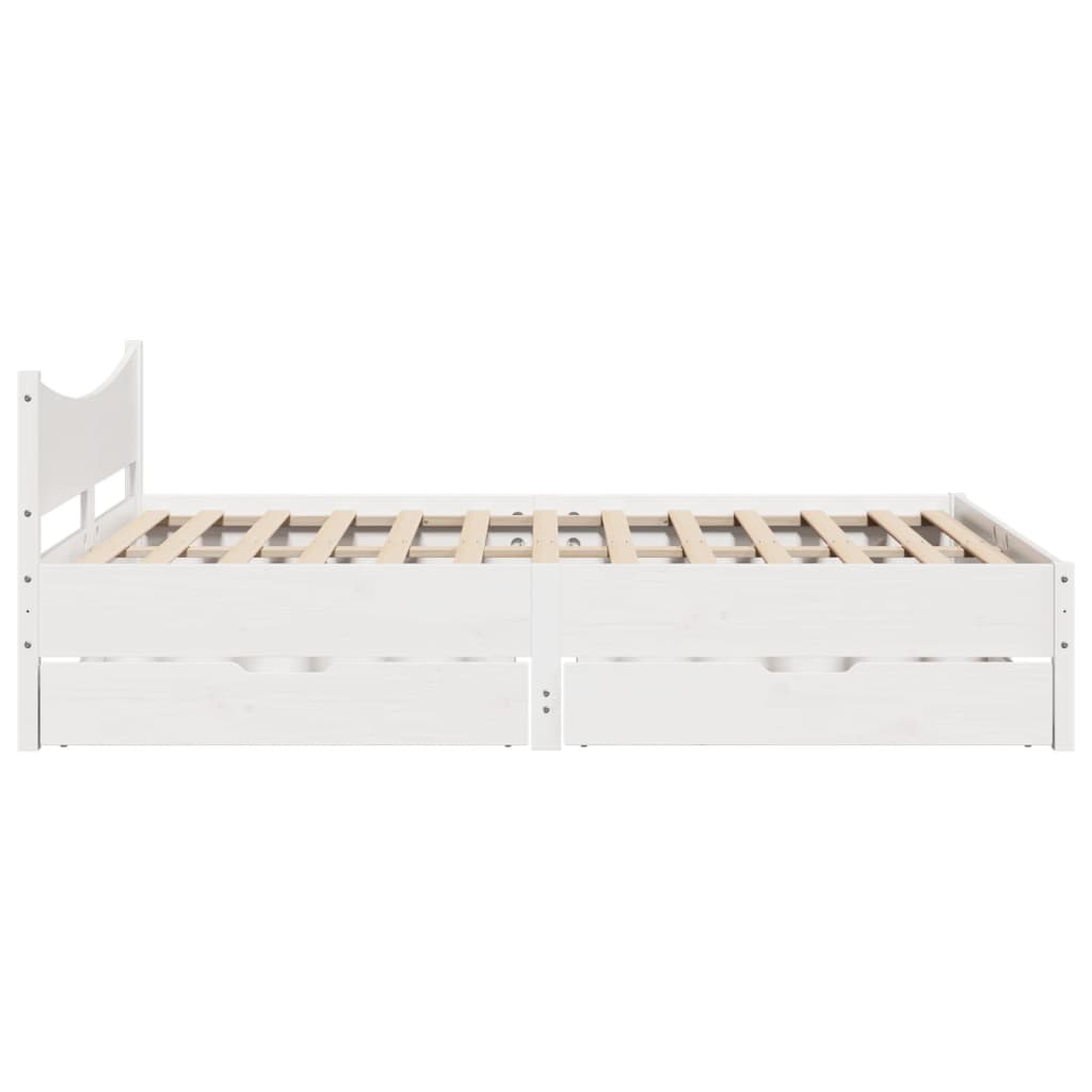 Estrutura de cama com gavetas 140x190 cm pinho maciço branco