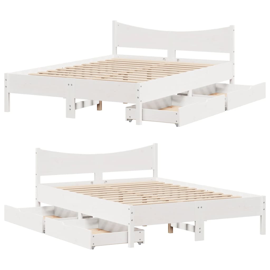 Estrutura de cama com gavetas 140x190 cm pinho maciço branco