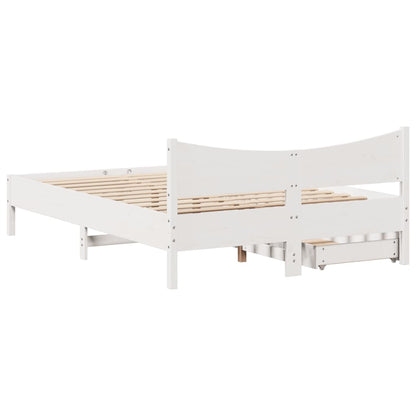 Estrutura de cama com gavetas 140x190 cm pinho maciço branco