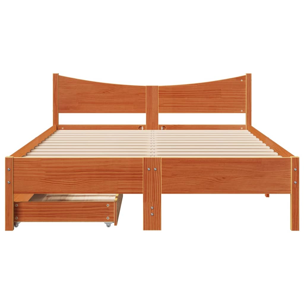 Estrutura cama c/ gavetas 140x190 cm pinho maciço castanho-mel