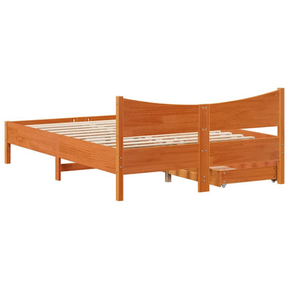 Estrutura cama c/ gavetas 140x190 cm pinho maciço castanho-mel