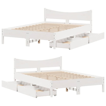 Estrutura de cama com gavetas 135x190 cm pinho maciço branco