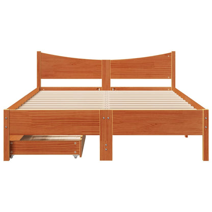 Estrutura cama c/ gavetas 135x190 cm pinho maciço castanho-mel