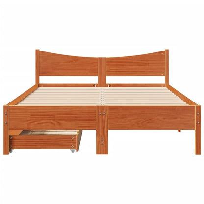 Estrutura cama c/ gavetas 120x190 cm pinho maciço castanho-mel