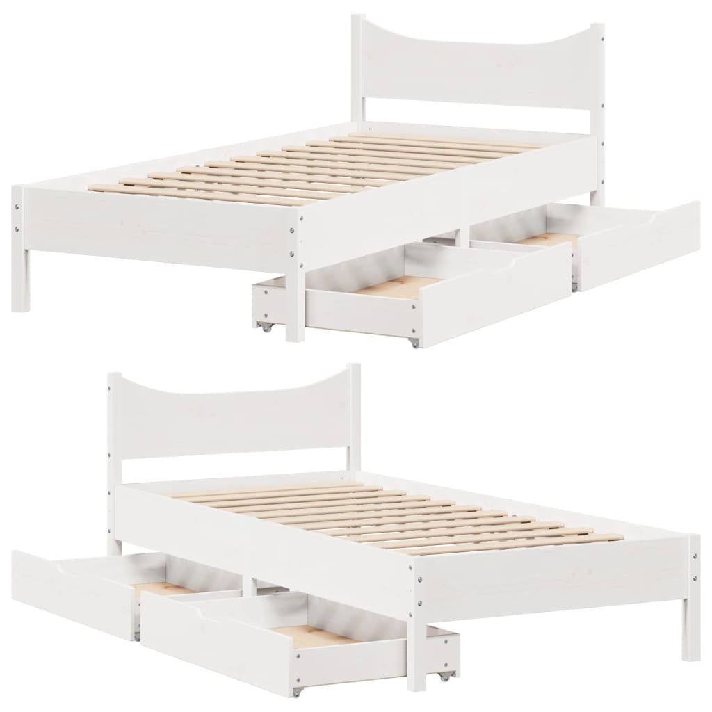 Estrutura de cama com gavetas 90x190 cm pinho maciço branco