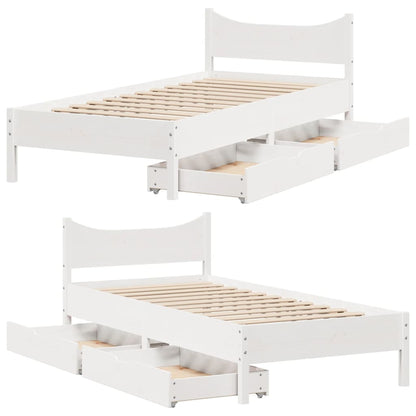 Estrutura de cama com gavetas 90x190 cm pinho maciço branco