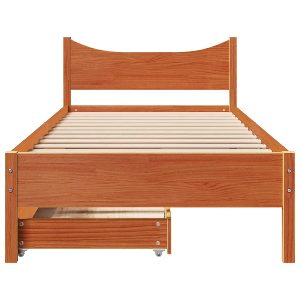 Estrutura de cama c/ gavetas 90x190cm pinho maciço castanho-mel