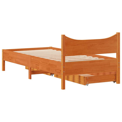 Estrutura de cama c/ gavetas 90x190cm pinho maciço castanho-mel