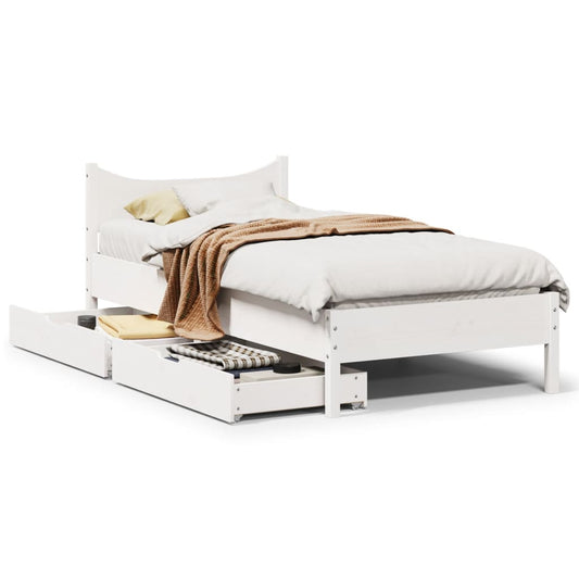 Estrutura de cama com gavetas 75x190 cm pinho maciço branco