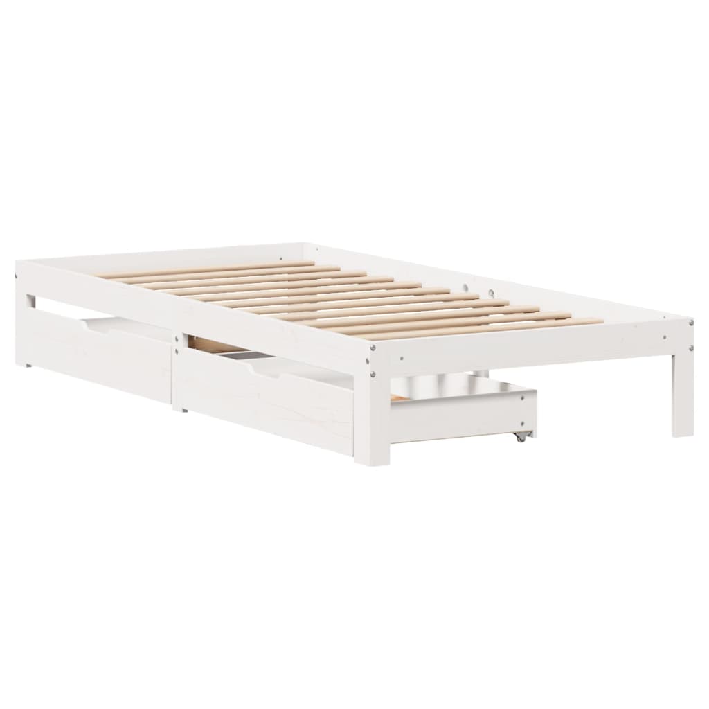 Estrutura de cama com gavetas 75x190 cm pinho maciço branco