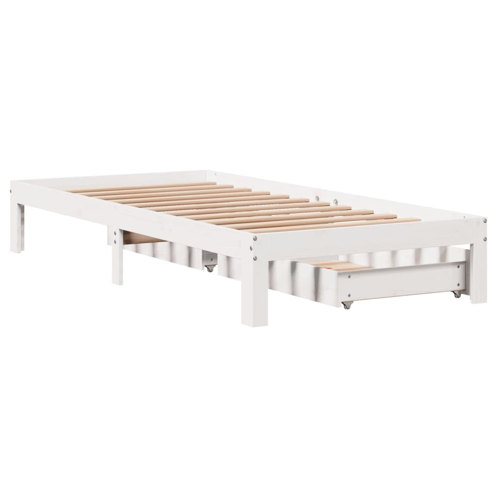 Estrutura de cama com gavetas 75x190 cm pinho maciço branco